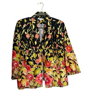 Erin London Vintage Style Bold Floral Open Front Blazer Jacket 1X
